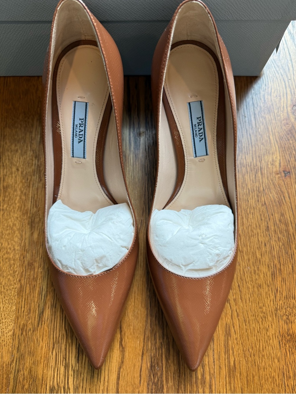 Prada Cognac Leather Pointed-Toe Pumps
